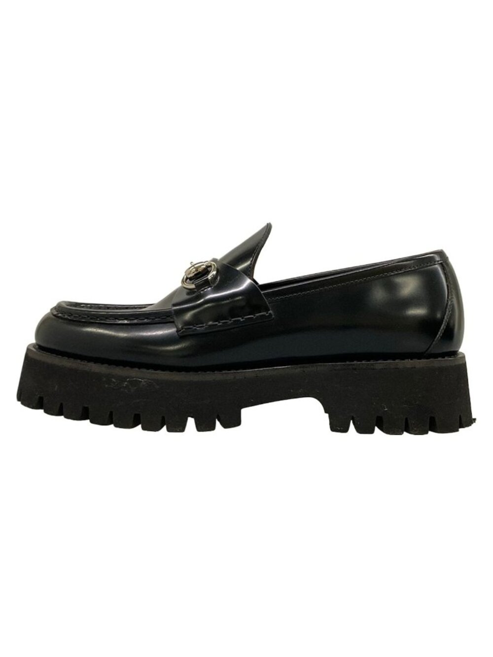 Gucci Loafers 38 Horsebit Black Thick Sole Leather - Picture 1 of 14